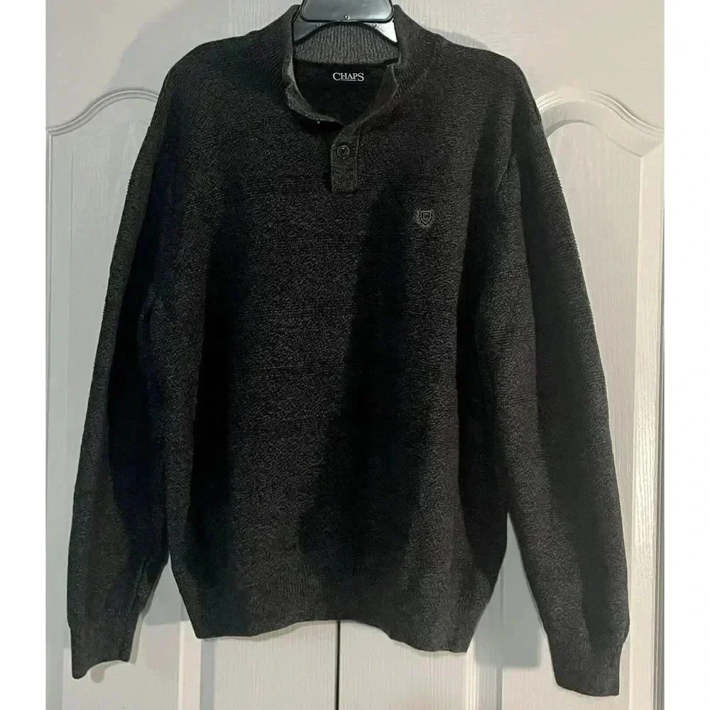 Chaps Twist Mock Neck Dark Gray Sweater Men Size 2XL 100% Cotton 1/4 Button